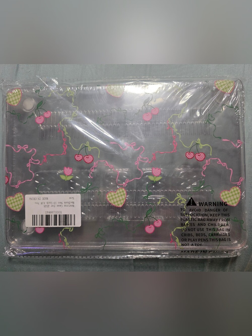 Brand New MacBook Neo 13 Inch A18 Pro Clear Case Pink Ribbon Cherry Pattern